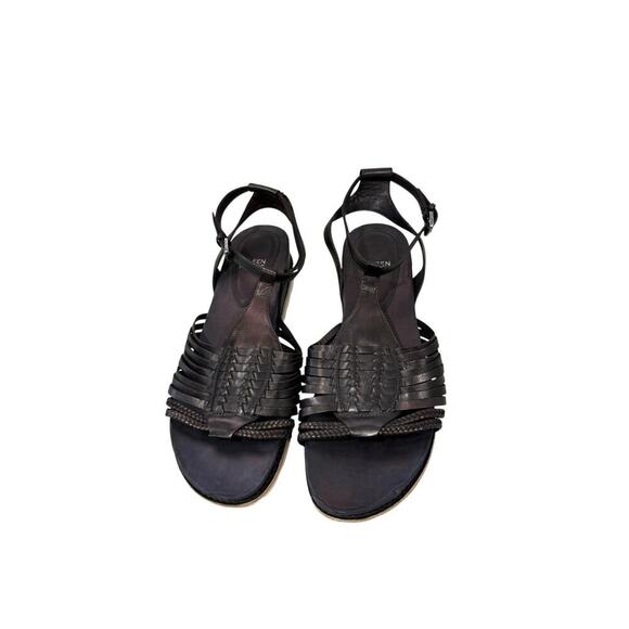 Eileen Fisher Black Leather Braided Boho Minimalist Strappy Sandals Womens 10 - Picture 1 of 10